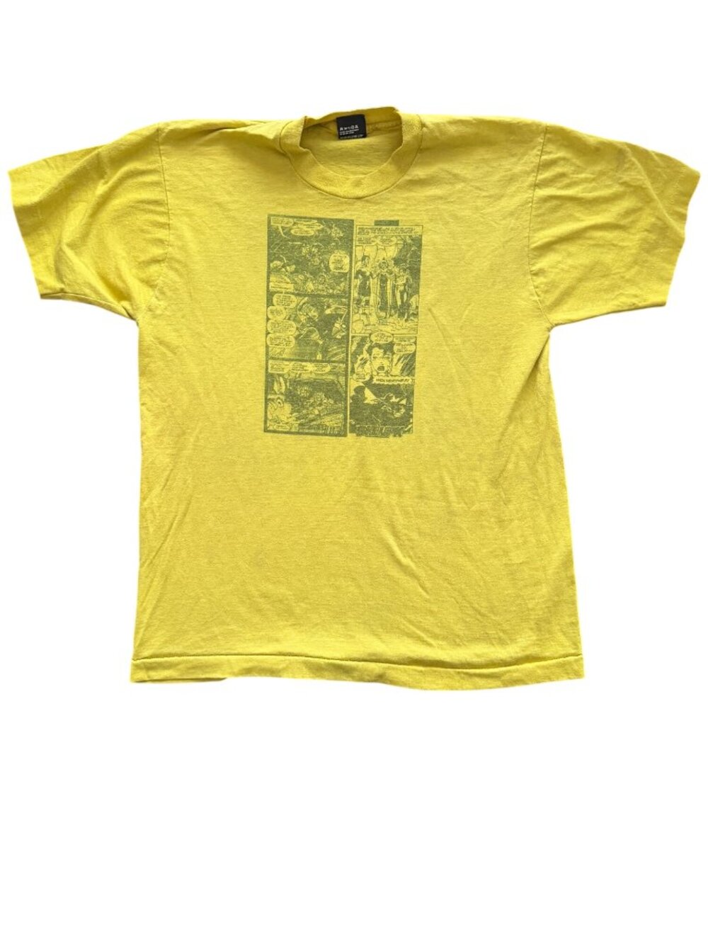 Vintage Oneita Power/50 Comic Print Yellow T-Shirt Size L Made In USA